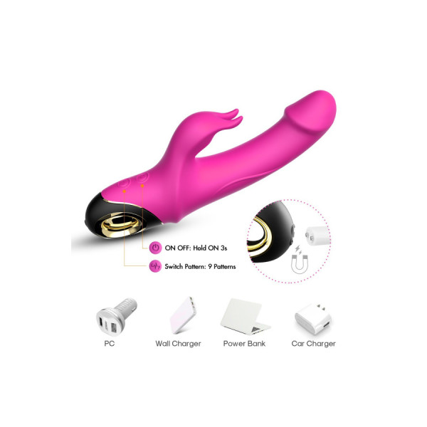 Vibromasseur Rabbit rose 9 modes de vibrations puissantes 